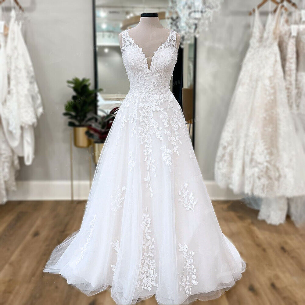 V Neck Lace Wedding Dress