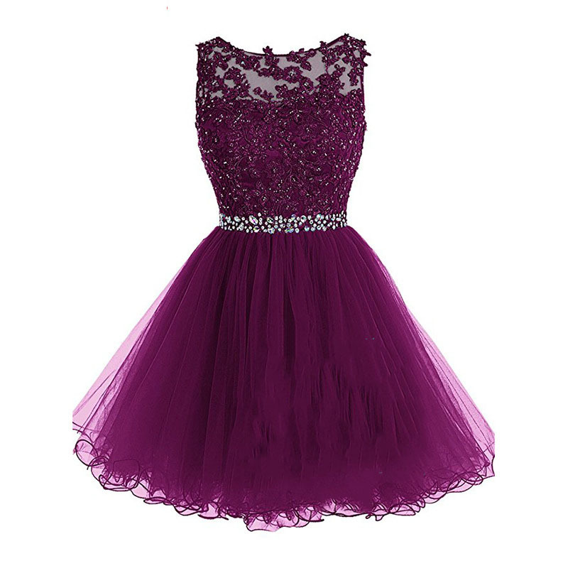 Grape Short Hoco Party Dress With Beads