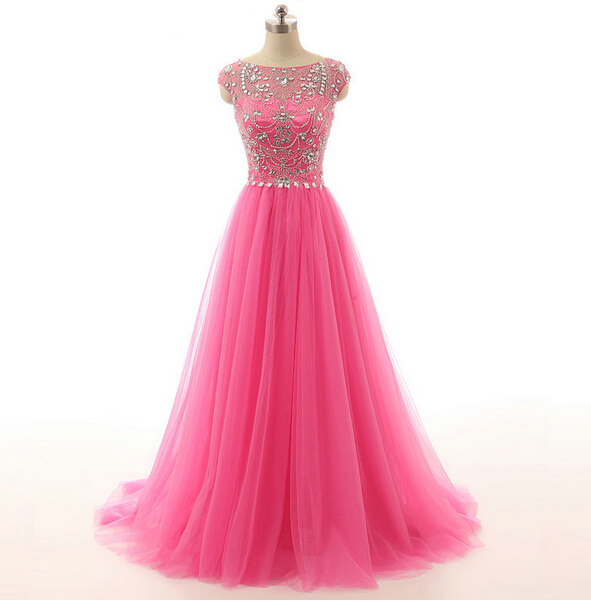 Cap Sleeves Long Tulle Prom Dresses Formal Occasion Evening Gown