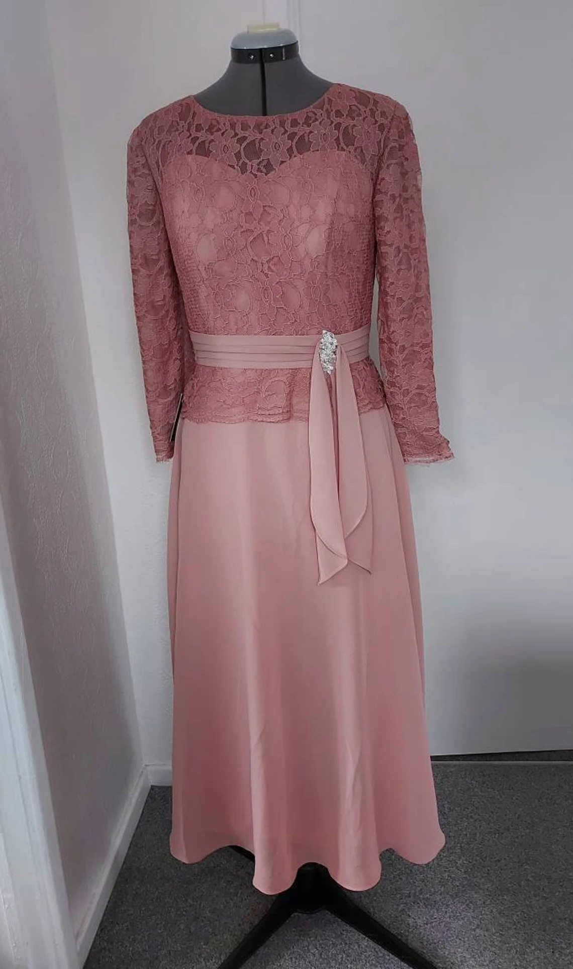 Sequin Tiered Tea Length A Line Dress with Jewel Neckline and Long Sleeves for the Mother of the Bride main image 0