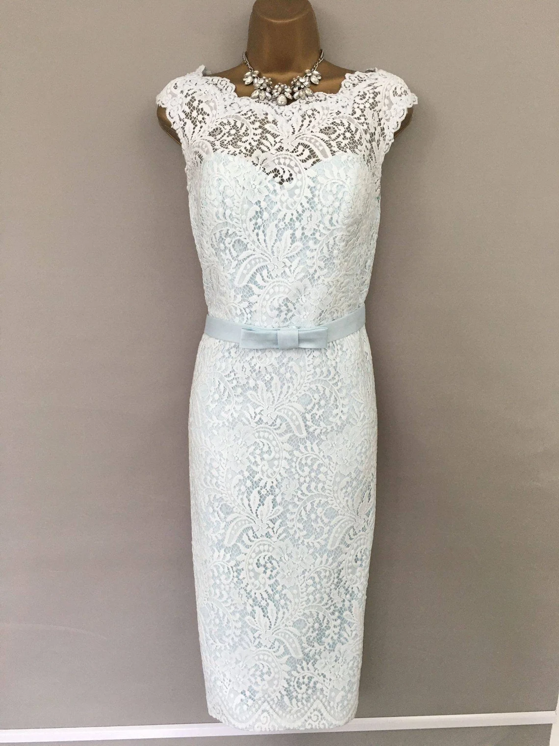 Pastel Blue Tea Length Mother Of The Bride Dress For Wedding Party