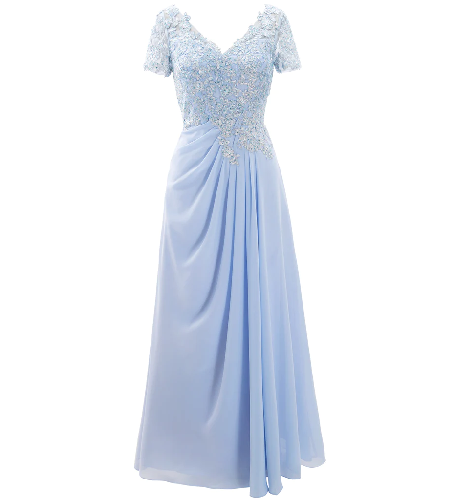 Long Blue Chiffon Mother Of The Bride Dress For Wedding Party Formal Occasion