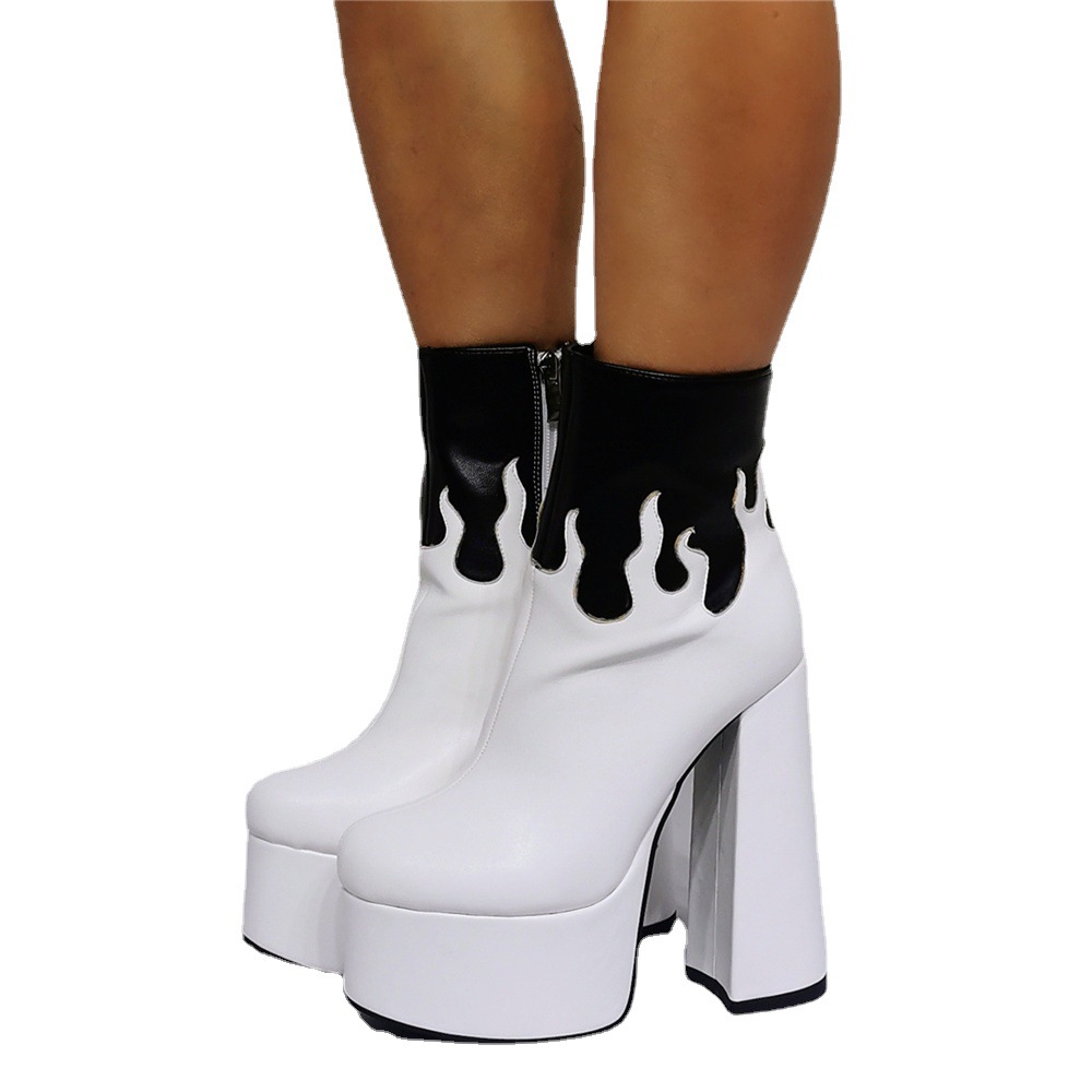 White & Black Platfomr Ankle Boots Women Shoes