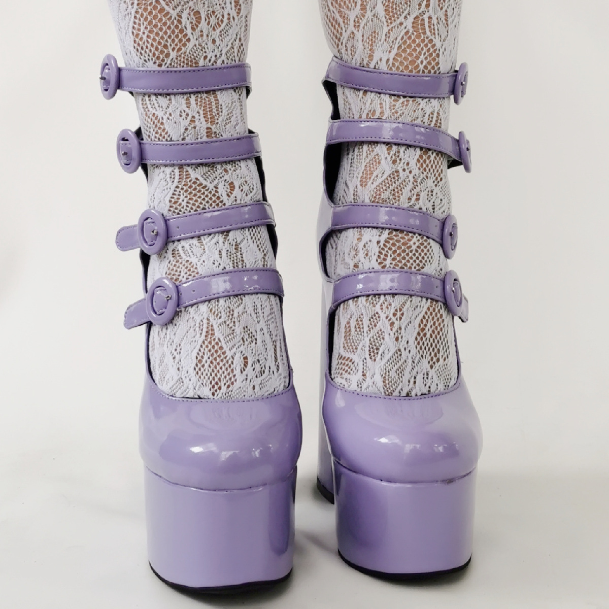 lavender chunky heels