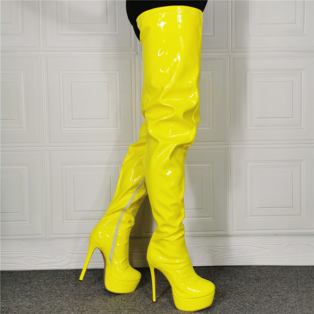 Yellow Platform Knee High Booties on Luulla