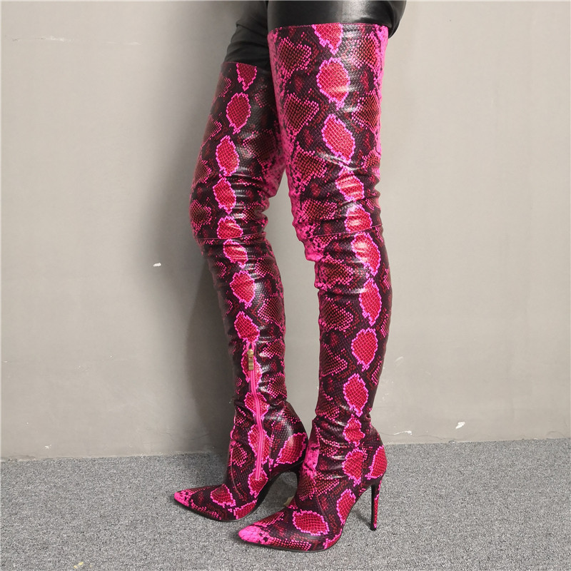 Snakeskin High Heels Knee High Booties