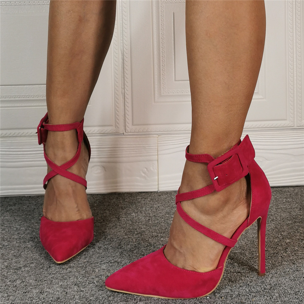Red Faux Suede Stiletto Heels Shoes