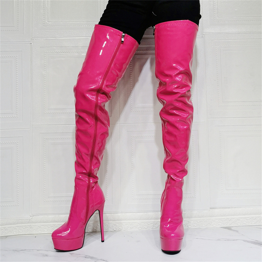 Fuchsia Side Zipper Women Knee Length Booties