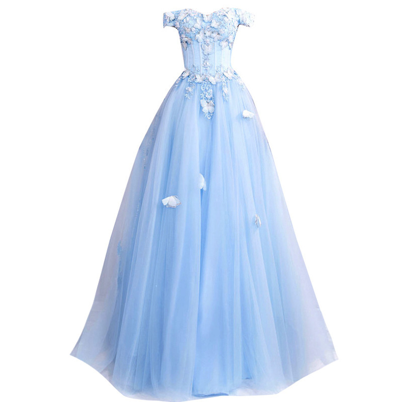 Off Shoulder Pastel Blue Fairy Tale Pageant Dress Evening Gown
