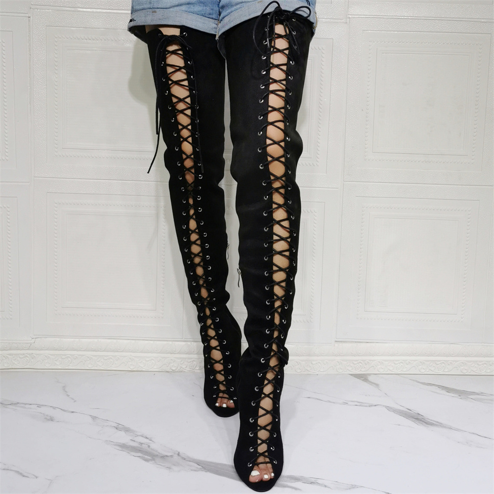 Back Lace Up Over-The-Knee Suede Flat Boots
