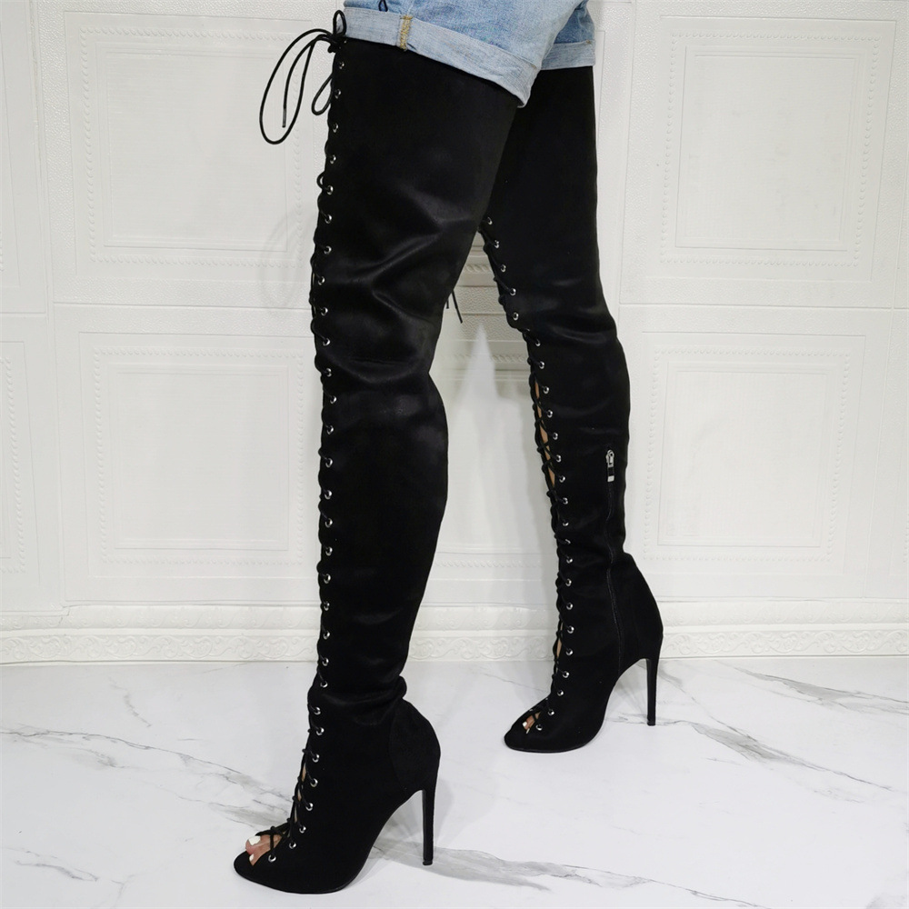 suede lace up knee high boots
