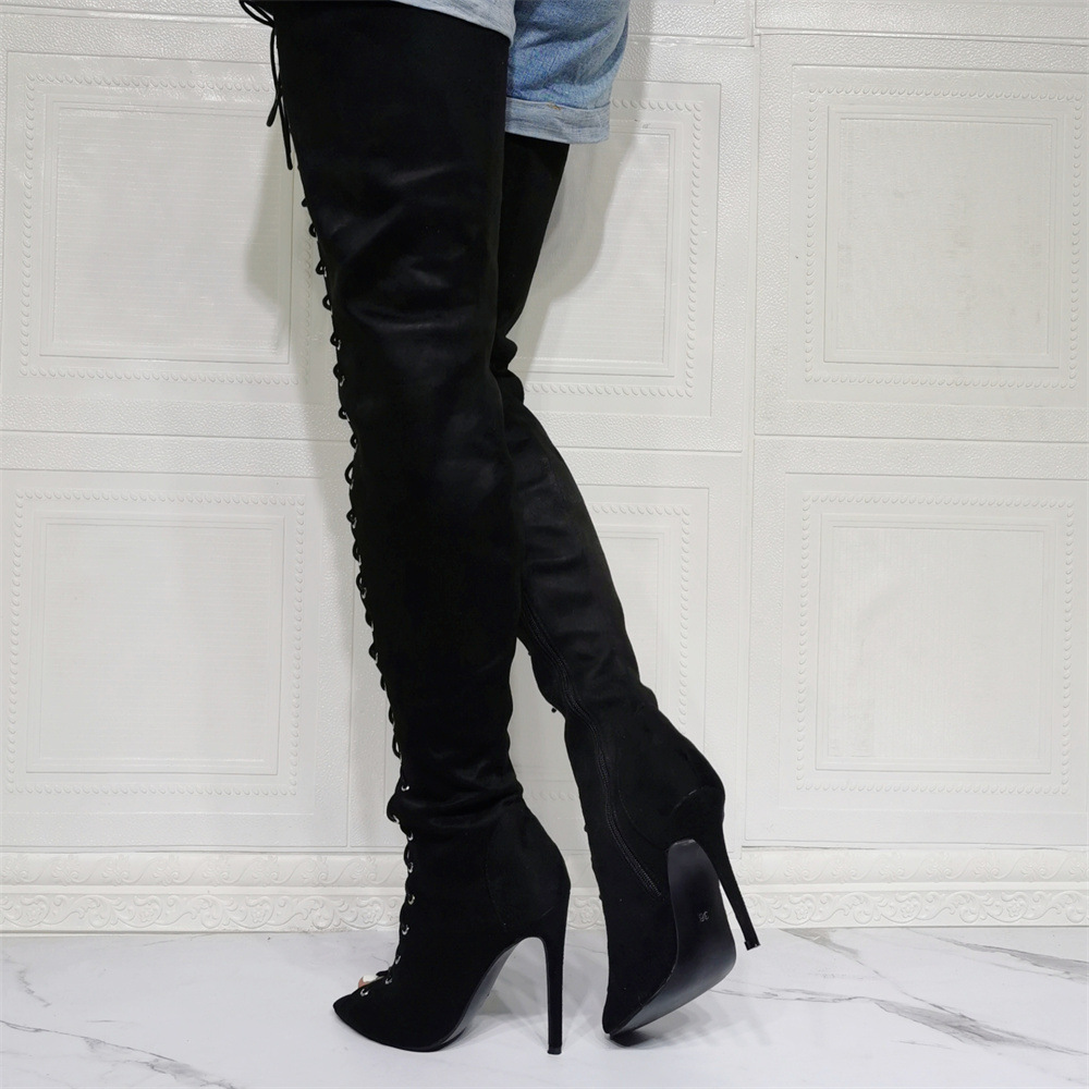 suede lace up knee high boots