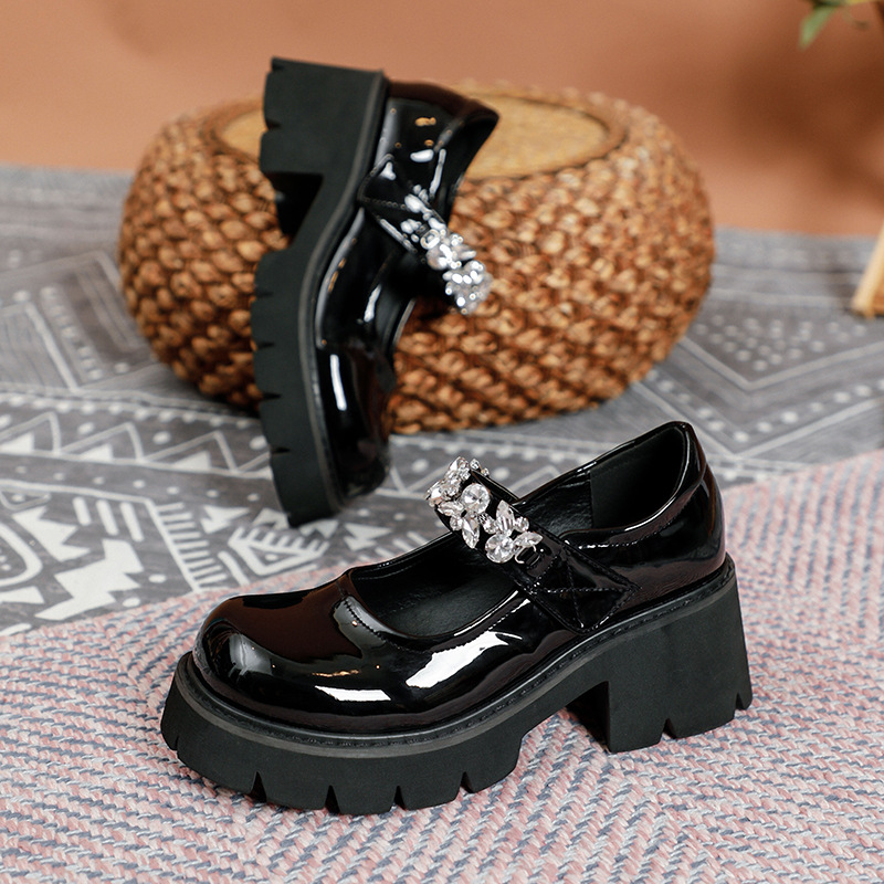 Crystals Decor Black Platform Flats Teen Girl Shoes