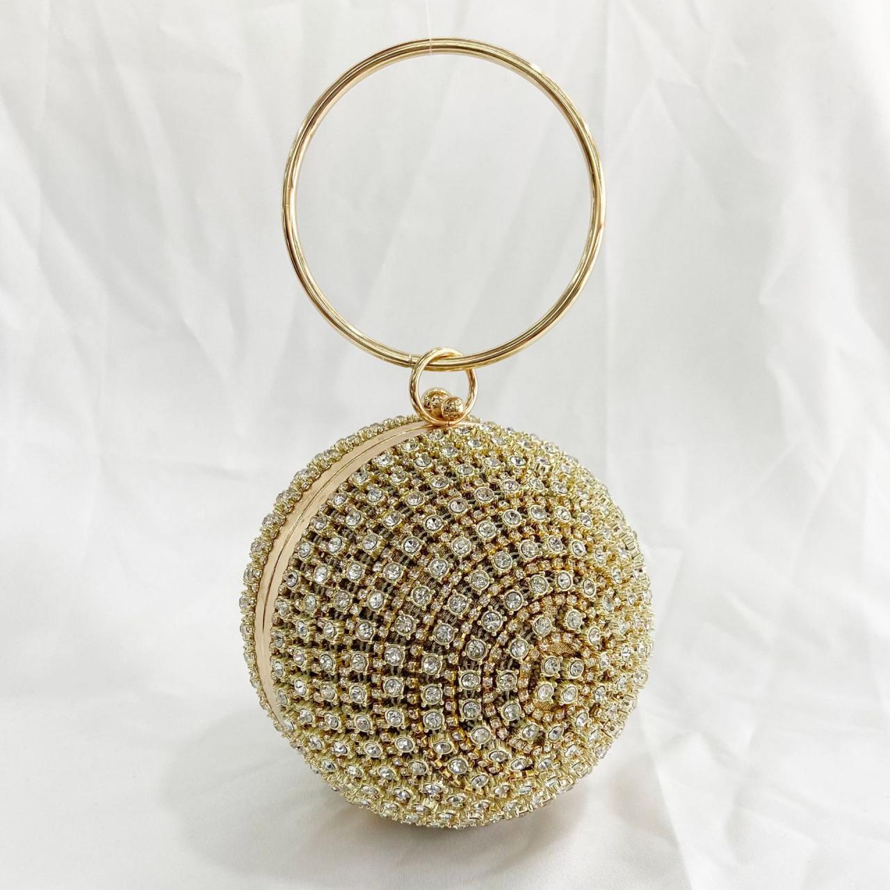 Luxurious Golden Crystal Sphere Clutch With Elegant Ring Handle