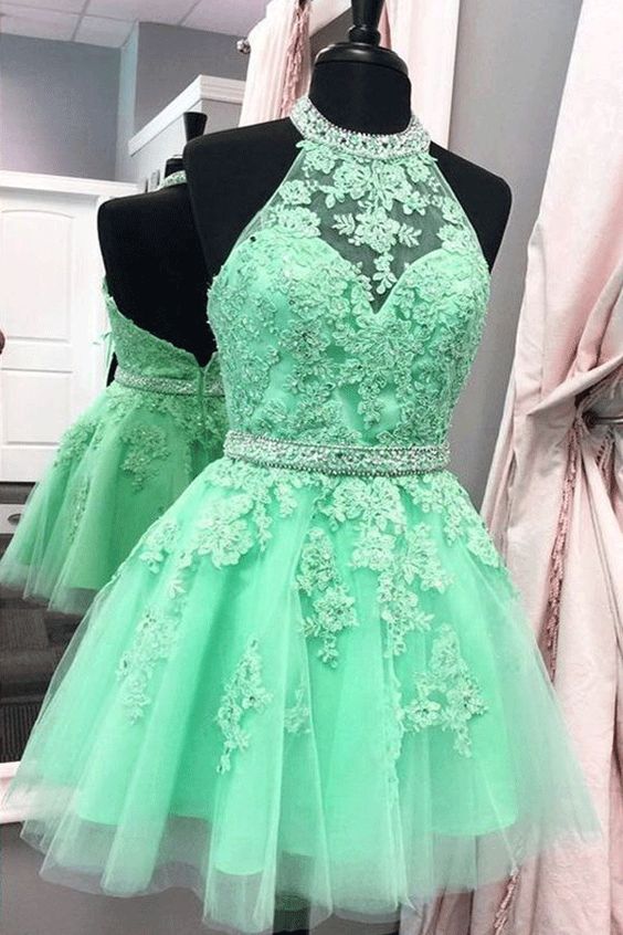 Halter Open Back Short Graduation Dress