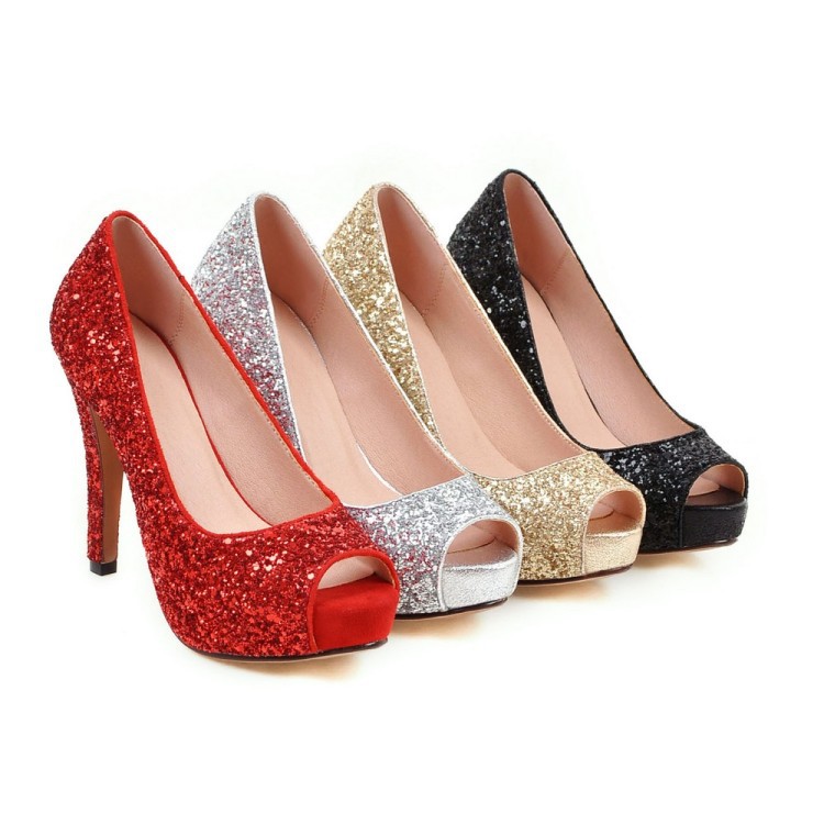Peep Toe Glitter Women Platform Heels Shoes