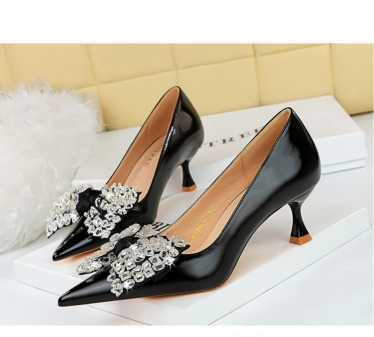 Women Kitten Heels Shoes With Crystaled Bow