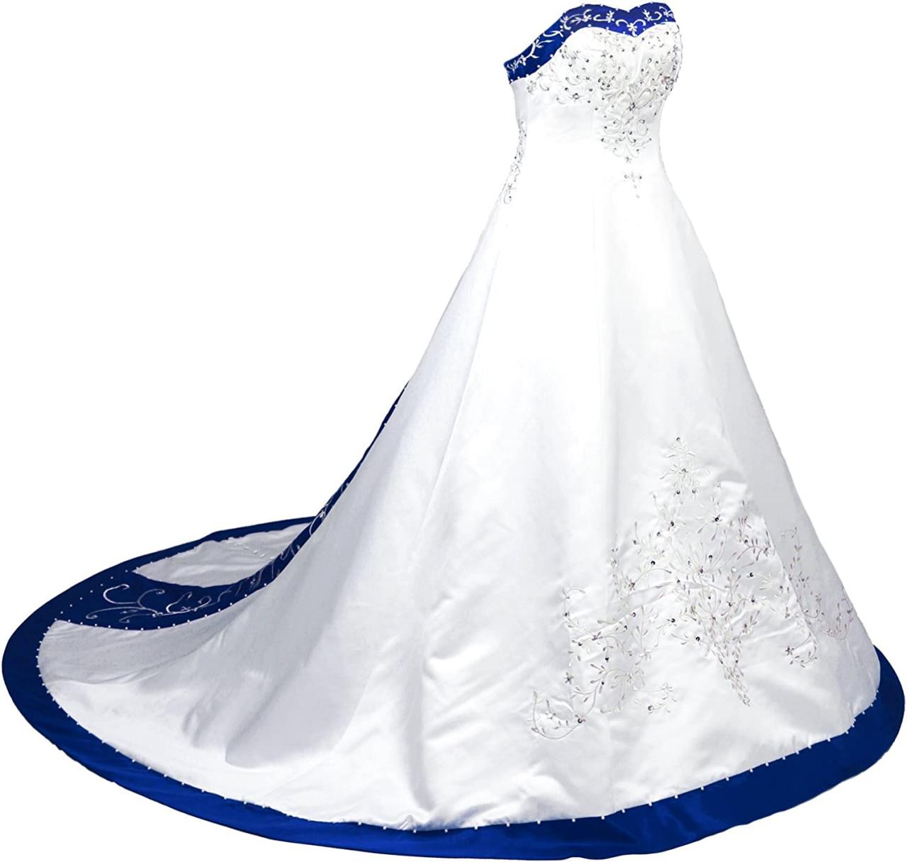 Sweetheart White Royal Blue Embroidered Wedding Dress Gown