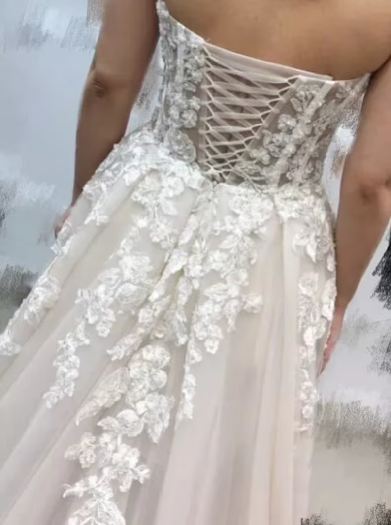 Sweetheart Applique Corset Tiered Chiffon Dress Gold