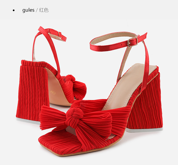 Ankle Strap Red Chunky Women Summer Sandals