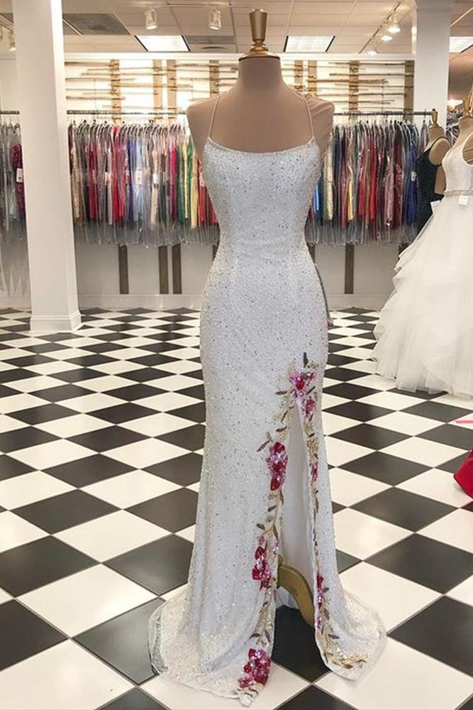 Sparkle Ivory Sequin Prom Dress With Slit Sparkle Ivory Sequin Prom Dress With Slit