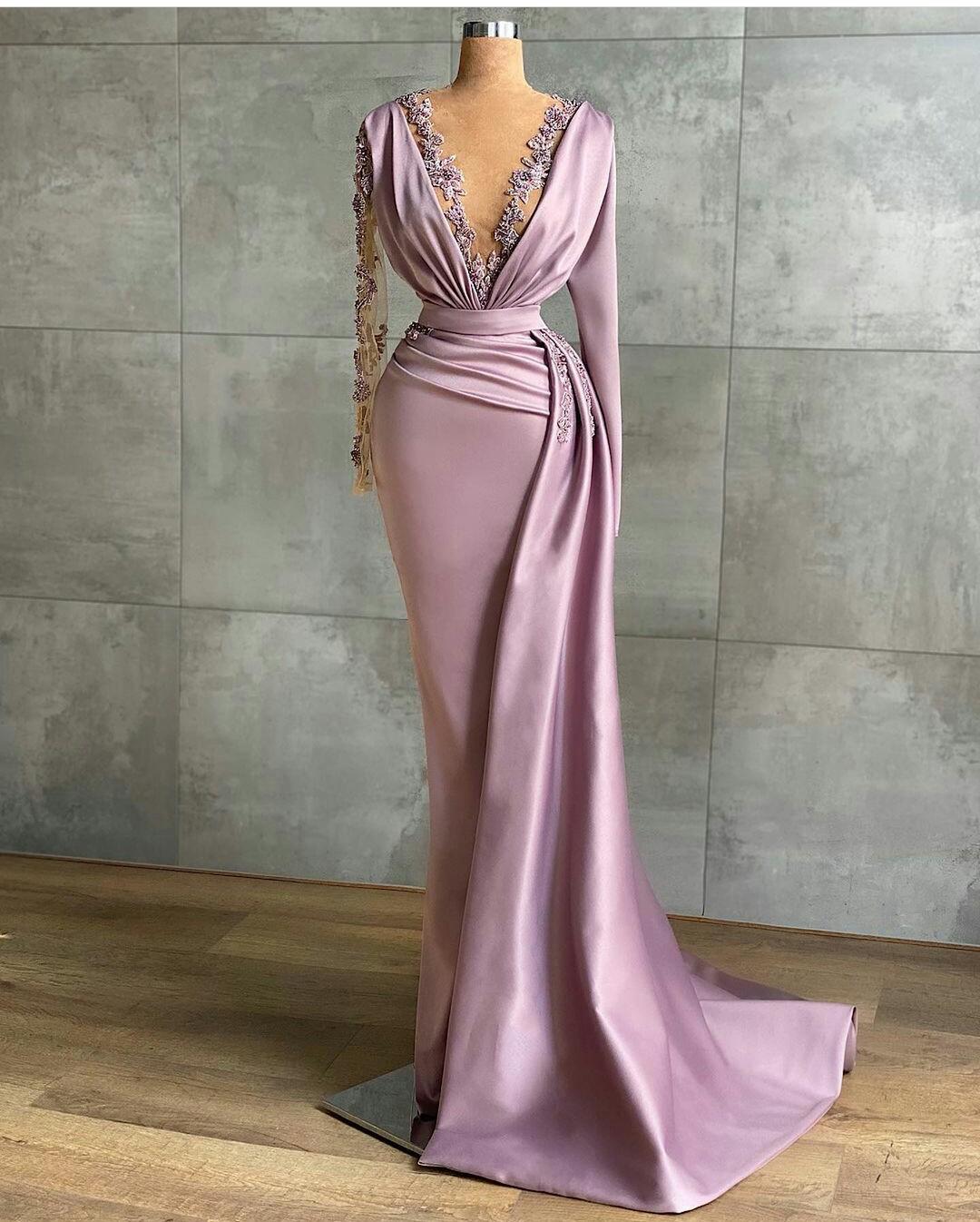Long Sleeves Pageant Dress With Beads Evening Gown