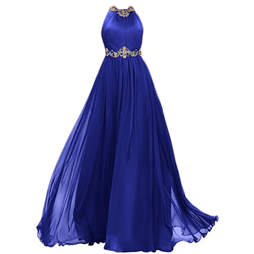 Full Length Chiffon Dresses with Bow Royal Blue