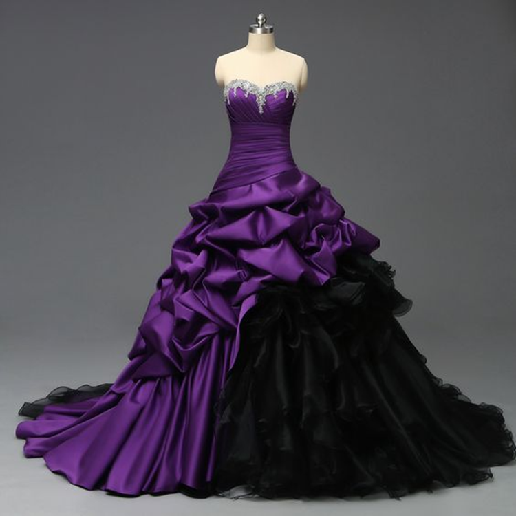 Sweetheart Purple And Black Gothic Bridal Wdding Dress For Brides