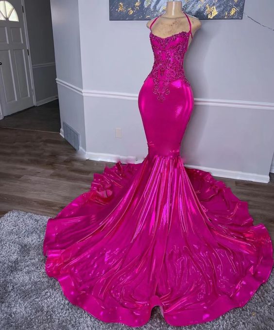 Pink Mermaid Prom Dress With Tie Back