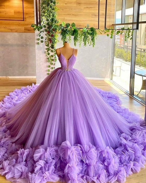 Plunging Neck Lavender Pageant Dress