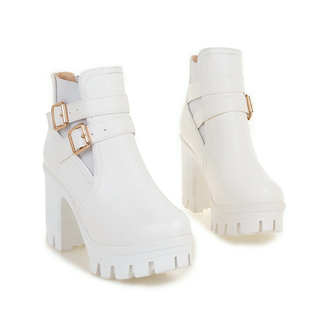White Platform Women Ankle Boots