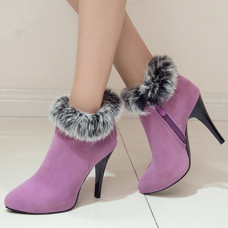 Lavish Lilac Faux Fur Trimmed Ankle Boots