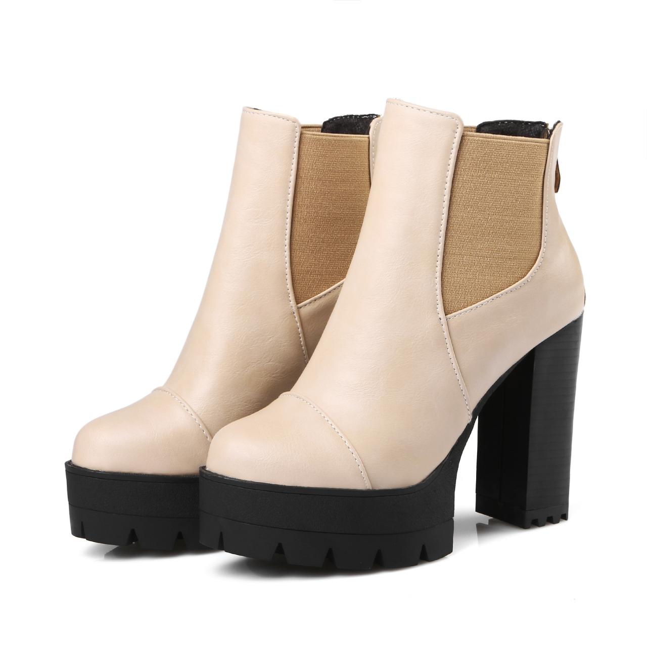 Military Ankle Chunky Sole Block High Heels Platforms Boots Shoes