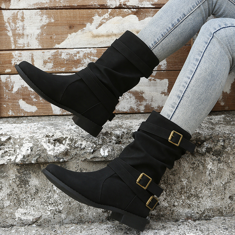 Wide Fit Mid Calf Women Boots In Black