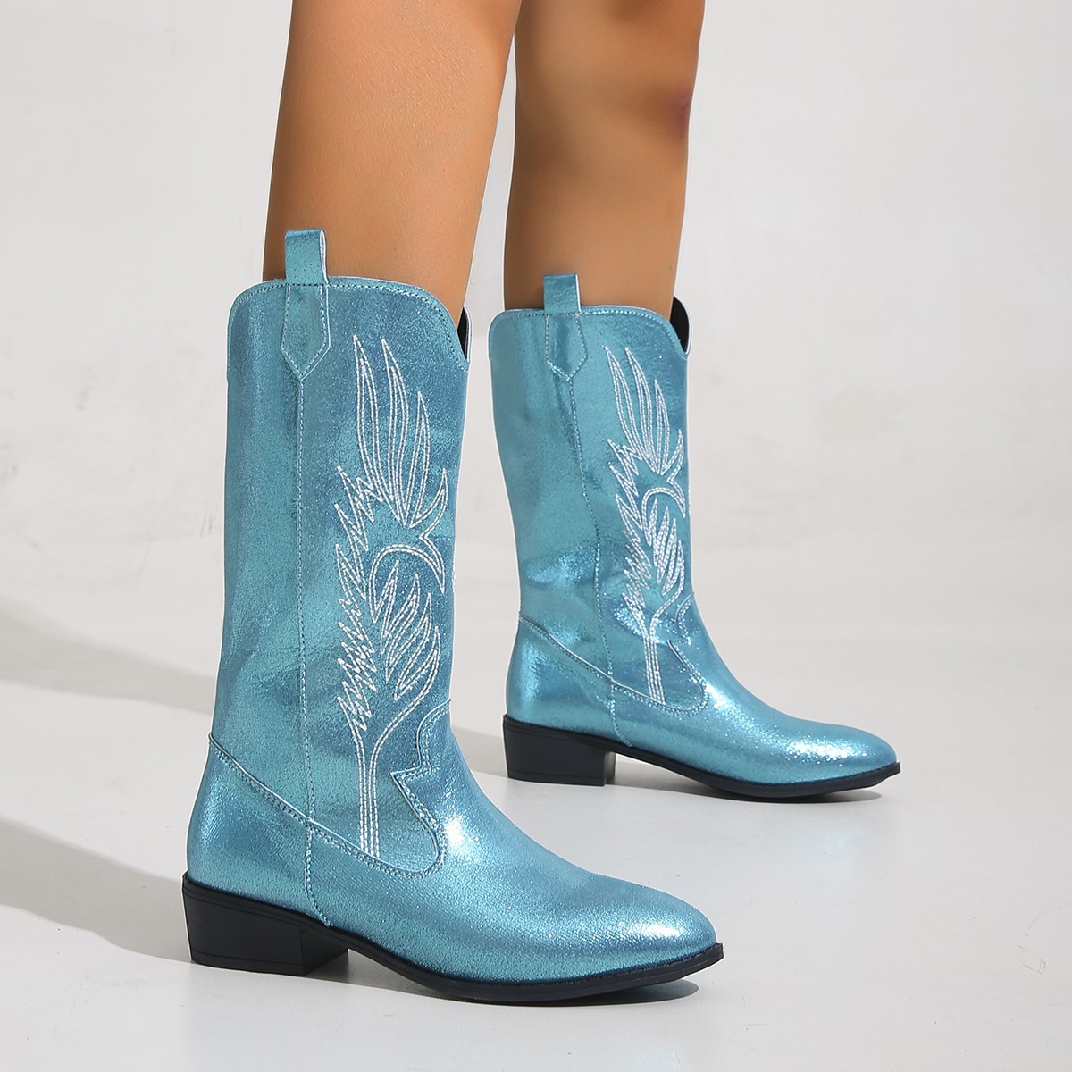 Wide Fit Chunky Heeled Mid Calf Boots