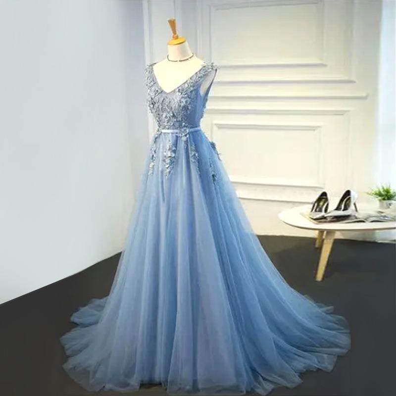 V Neck Blue Long Special Occasion Dress Evening Gown