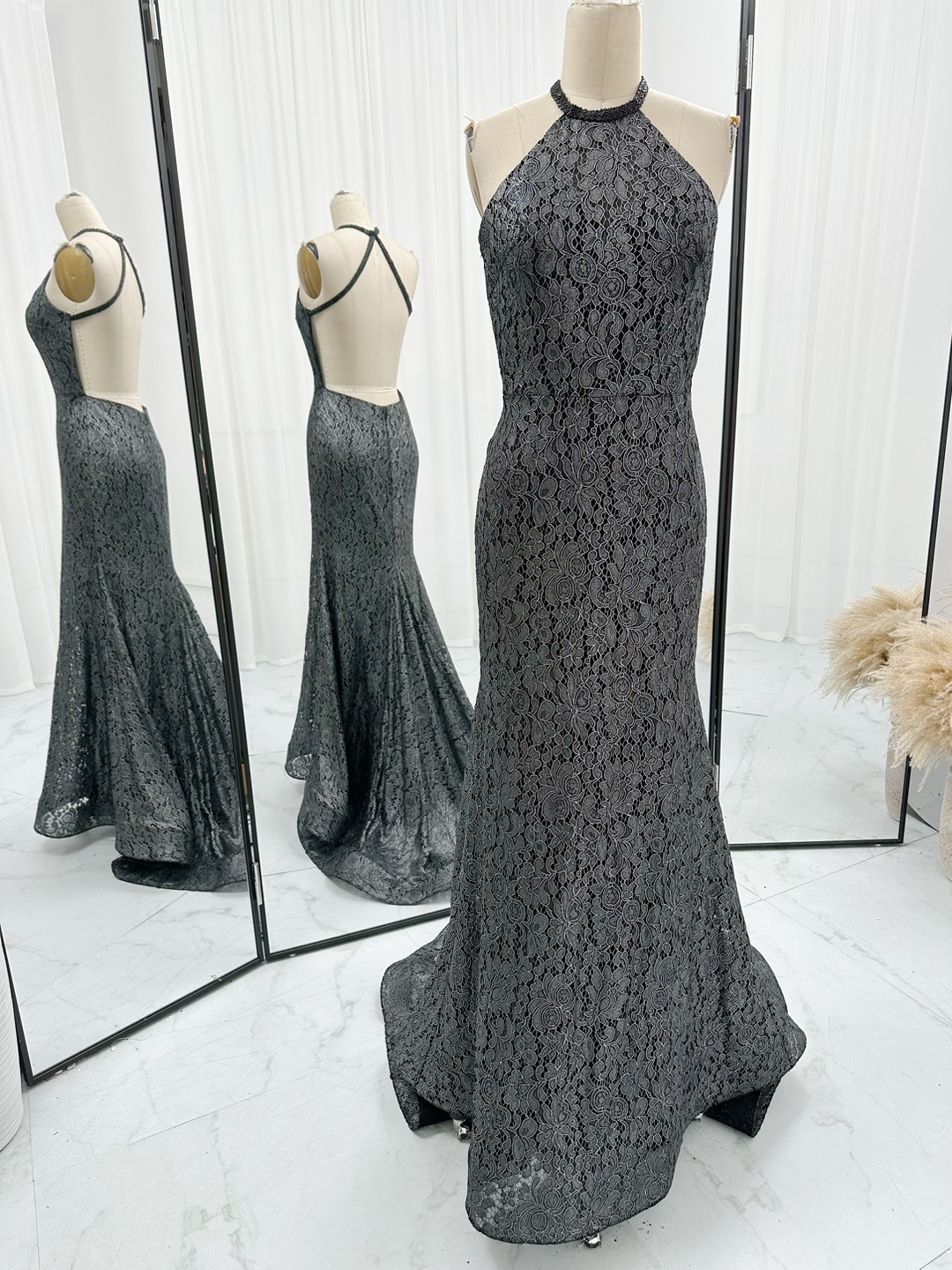 Backless Black Lace Prom Dress Formal Occasion Gown