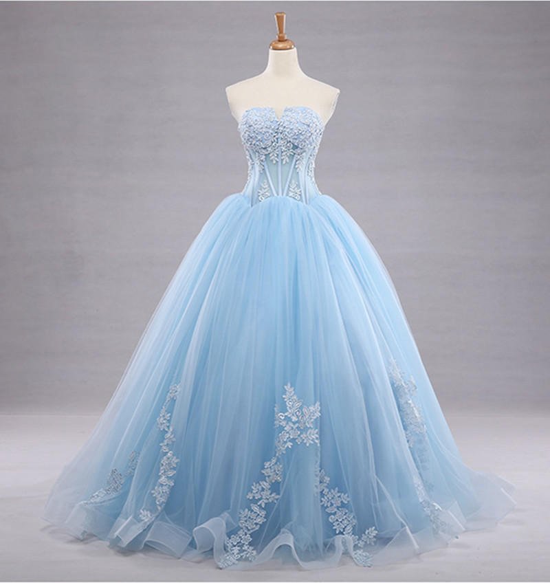 Sleeveless Blue Ball Gown Pageant Dress