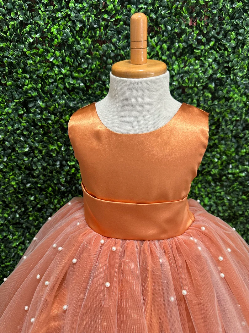 Burnt Orange Knee Length Girl Dress With Pearls, Flower Girl Dresses For  Weddings 2025 on Luulla