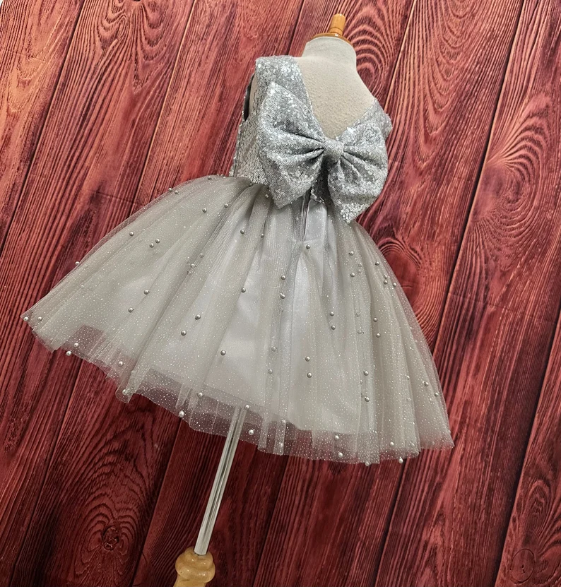 silver flower girl dresses Short High Low Floral and Tulle Flower Girls Dress main image 1