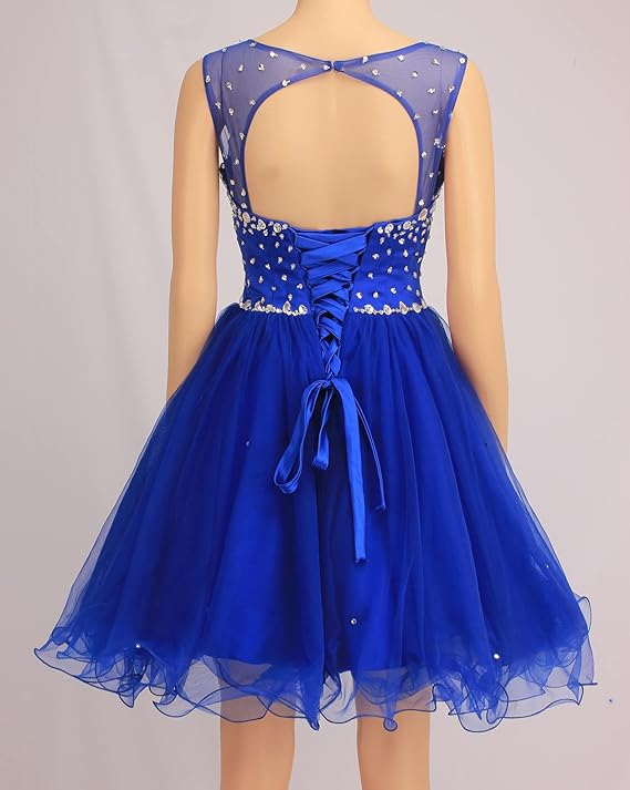 blue hoco dresses 2025 Cute V Neck Royal Blue Sparkly Satin Homecoming Dresses with Beading A