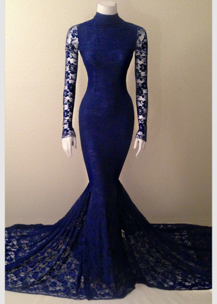 Navy blue lace mermaid dress best sale