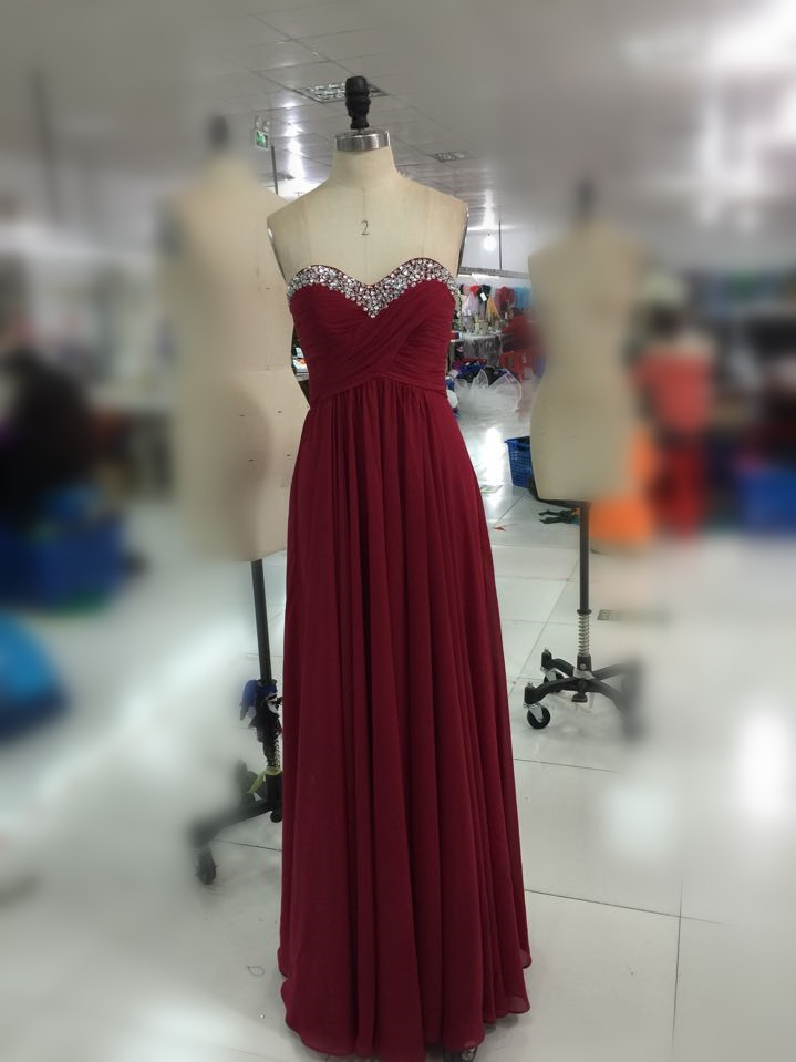 Sweetheart Chiffon Long DressES with Zipper Back Burgundy main image 1