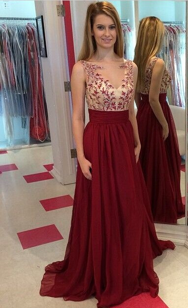 Boat Neckline Prom Dress With Appliques And Beadings
