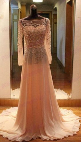 Gorgeous Open Back Long Sleeves Evening Dress Special Occasion Pageant Dress