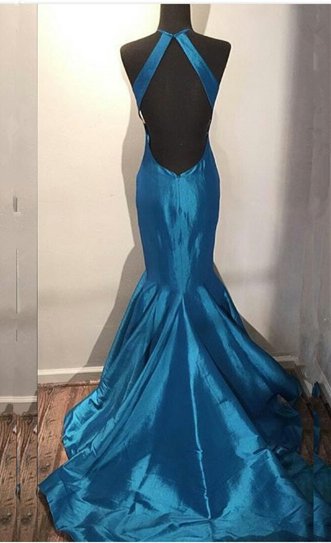 Pretty Pearl Pink Satin Open Back Mermaid Prom Dresses main image 0