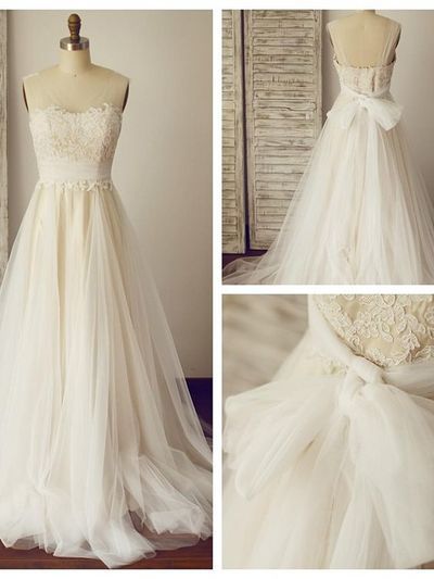 A-line Ivory Wedding Dresses With Sheer Straps