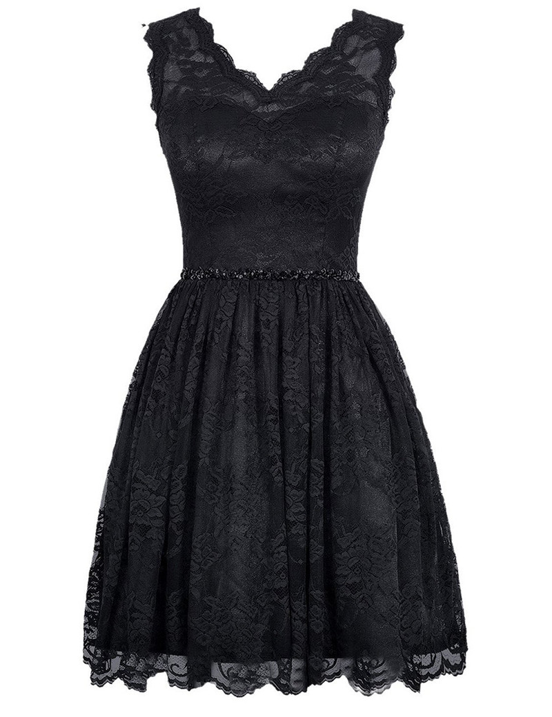 Black Lace Short Homecoming Dress With Scallop V-neck