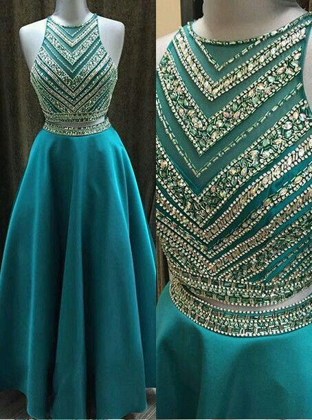 2 Pieces Satin Prom Dress With Beading
