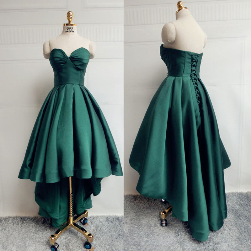 Dark Green High Low Prom Dress Party Dress With Ruched Chest